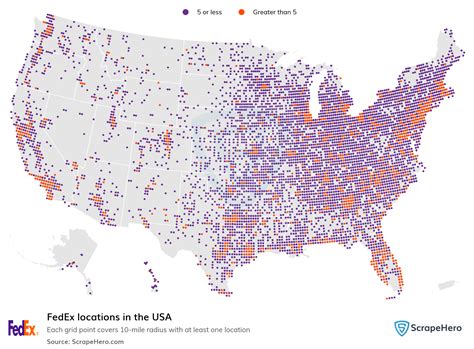 Map Showing All 50,521 FedEx Dropoff, Pickup, Shipping & Office