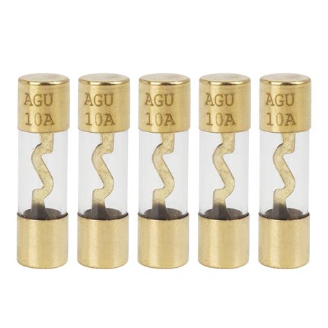 Plastic Tube Fuse 10 Amp Gold Tone Plated Agu Fuses For Car Auto 5pcs