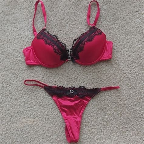 H M Intimates Sleepwear Hm Lingerie Set Bra And Thong Color Ruby With Black Lace Poshmark