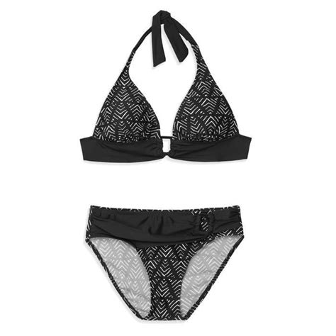 LENTIGGINI Bikini Pièces Halter Noir et Blanc Femme Cdiscount Prêt à Porter