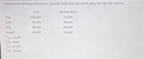 Solved Based On The Following Information Calculate Fixed Chegg