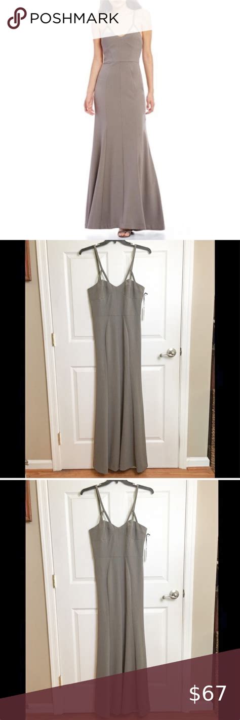 Vera Wang Formal Gown Pewter Spaghetti Strap Nwt Vera Wang Formal Gown