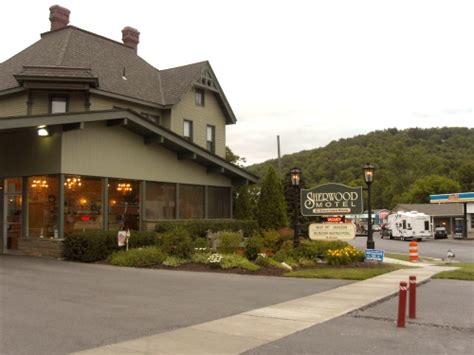 The Sherwood Motel, Wellsboro, PA has an office is decorated with a ...