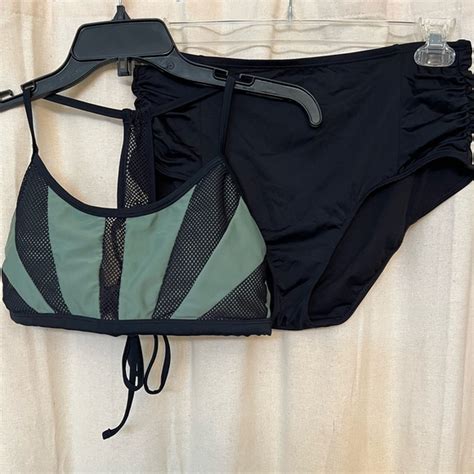 Swim Mix N Match Bikini Green Top In Size Xl Black Bottoms Sz L Poshmark