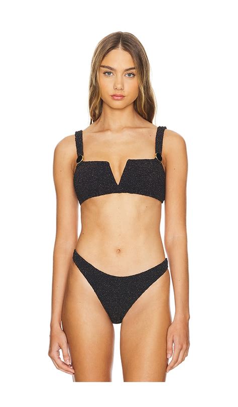PatBO Metallic Jacquard Bikini Top In Black REVOLVE