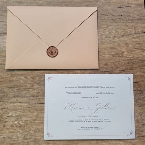 Convite Casamento Nude Rose Lacre De Cera Elo7