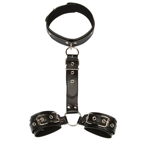 Pu Leather Handcuff Adult Slave Handcuffs Neck Collar Fetish Bondage Women Erotic Sex Lingerie