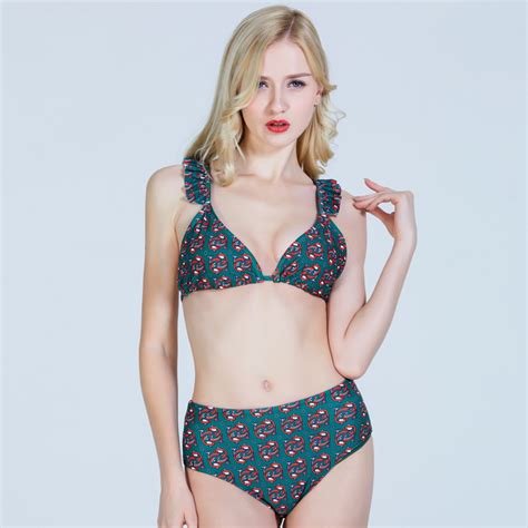Green Strap Ruffled Bikini Set China Swimwear And Swimsuit Price