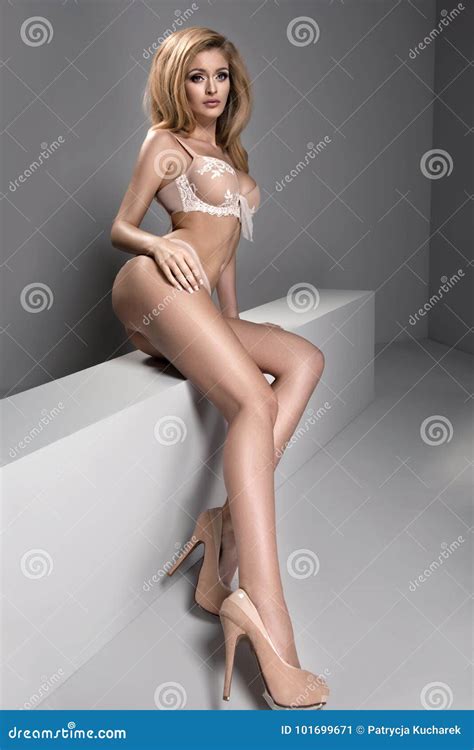 Blonde Woman Posing In Nude Lingerie Stock Image Image Of Jewelry Elegant 101699671