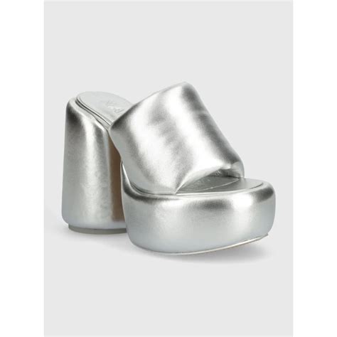 Kožené šľapky Naked Wolfe Wow Silver dámske strieborná farba na podpätku GLAMI sk