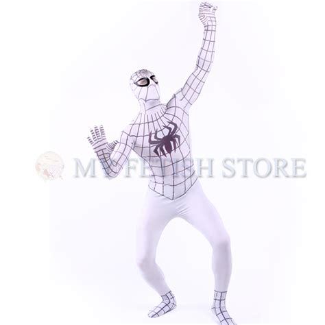 Full Body White Spider Man Lycra Spandex Bodysuit Cosplay Zentai Suit