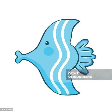 Isolated Blue Fish Silhouette Draw Vector Illustration Stock