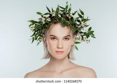 Naked Blonde Girl Floral Wreath Isolated Stock Photo 1140268370 Shutterstock