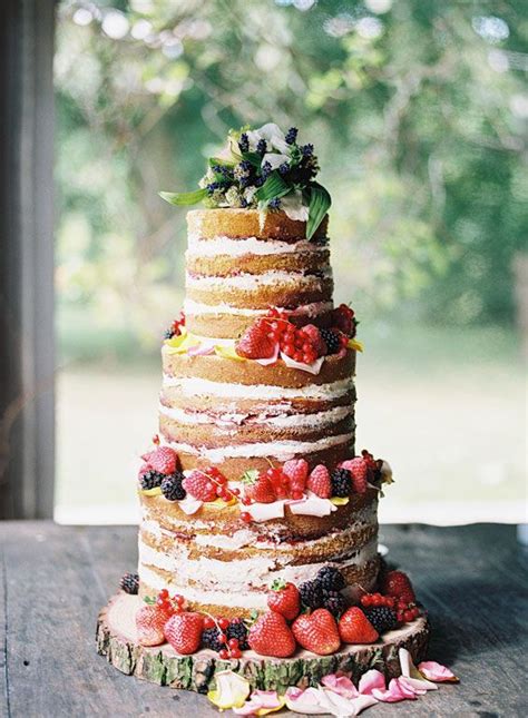 Beautiful Three Tier Naked Wedding Cake Decorated With Summer Fruits