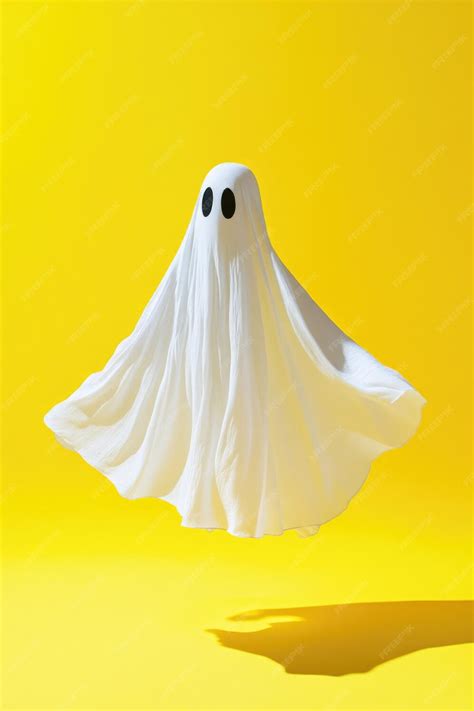 Ghost Floating In Yellow Background Premium Ai Generated Image