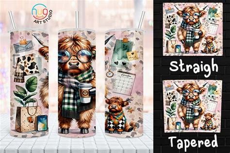 Hot Mess Mom Highland Cow Tumbler Graphic By HugHang Art Studio