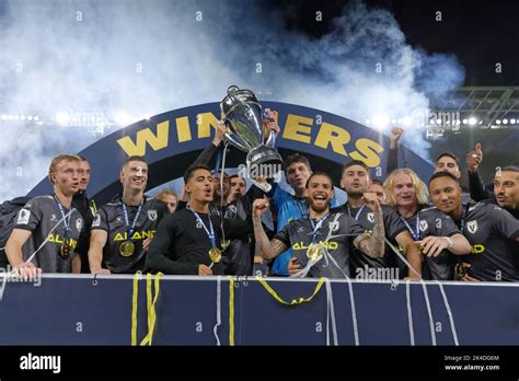 Sydney Australia October 1 Macarthur Fc Celebrate Winning After The