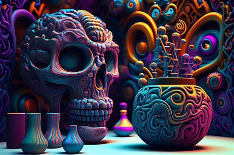 Premium Ai Image Psychedelic Colorful Lsd Trip Skull With Hippy