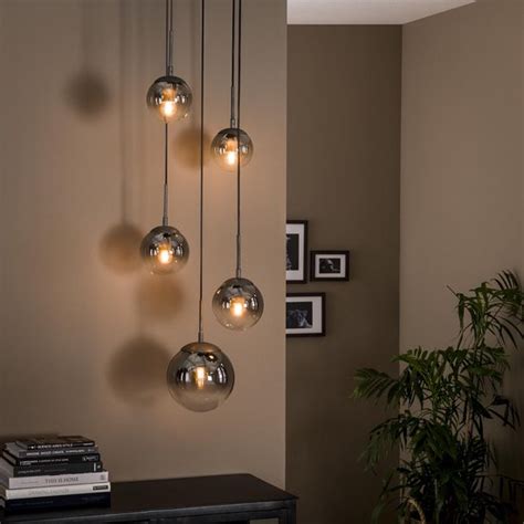 LifestyleFurn Hanglamp Bubble Shaded Met 5 Smoke Glas Bollen Bol