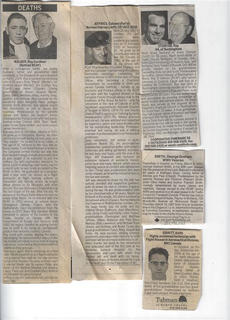 Obituaries – Part 1 – Lest We Forget