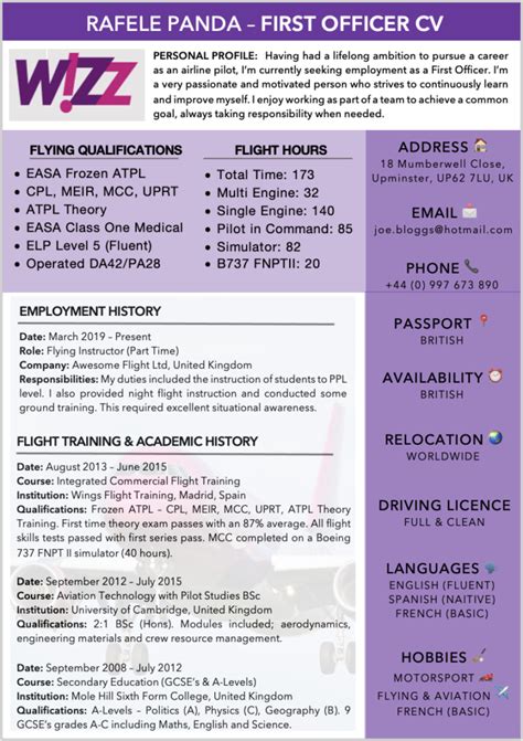 Free Pilot Cv Example Templates Flightdeckfriend