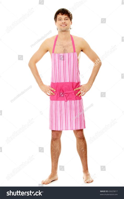 Naked Man Wering Pink Apron Isolated Stock Photo 65625817 Shutterstock