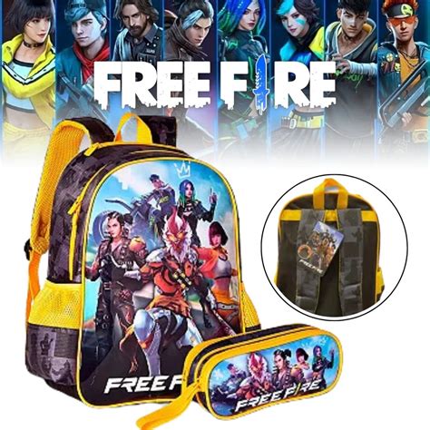 Conjunto Mochila De Costas E Estojo Duplo Escolar Free Fire Clio