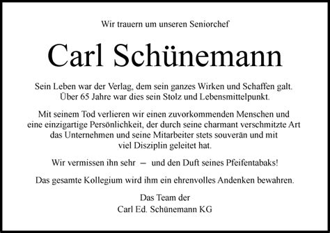 Traueranzeigen von Carl Schünemann Trauer Gedenken