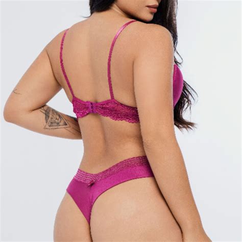 conjunto de lingerie sexy calcinha Fio Duplo renda microfibra sutiã