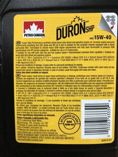 Petro-Canada加拿大石油潤滑油Duron SHP 15W40合成級機油,公司貨 CK-4, MA, MA2 | Yahoo奇摩拍賣