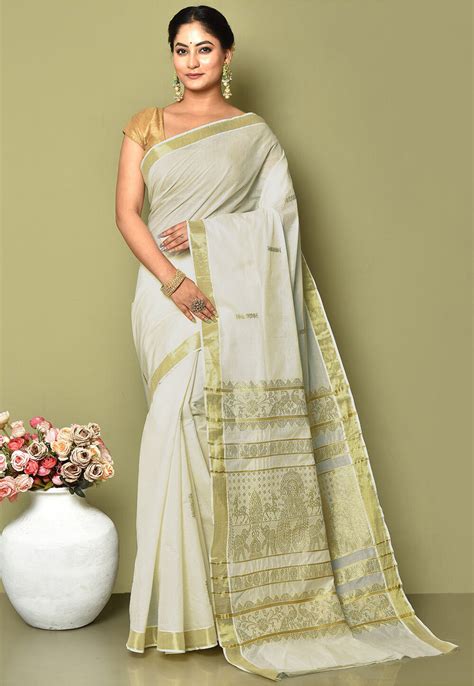 Buy Kerala Kasavu Saree In Cream Online Spn Utsav Fashion