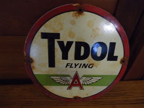 OLD VINTAGE FLYING A TYDOL GASOLINE PORCELAIN ENAMEL GAS PUMP SIGN