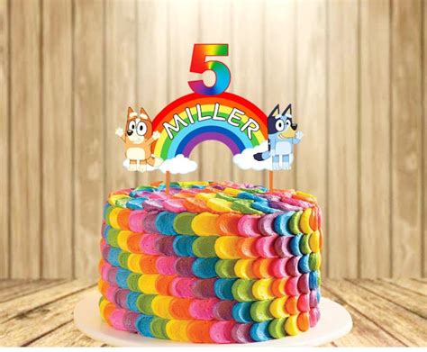 BLUEY Rainbow HANDMADE Cake Topper Personalised Glossy - Etsy
