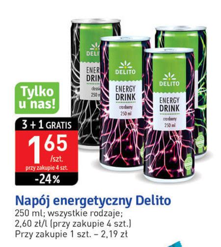 Napój energetyczny Delito 24 TANIEJ promocja Stokrotka Optima