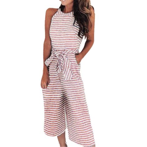 Womens Wide Leg Jumpsuits Casual Sleeveless High Waisted Bohemian