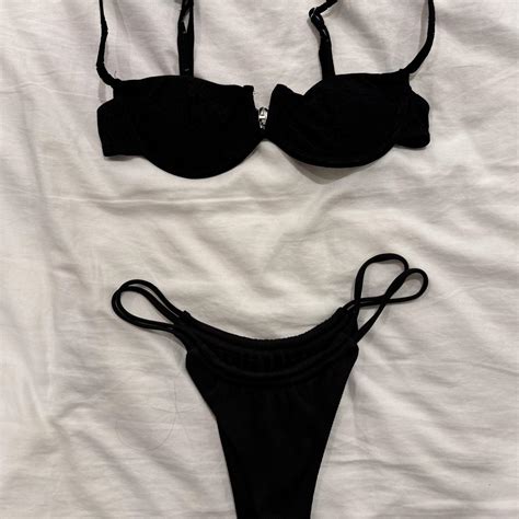 Laced Black Balconette Bikini Set With Thong Bottoms Depop