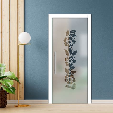 Frameless Pocket Sliding Glass Door, Sandblasted Design, 24"x80" Inches