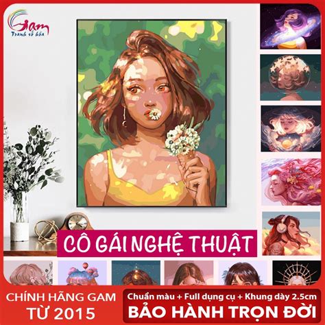 Mua Tranh tô màu theo số cô gái nghệ thuật GAM có sẵn hot trend có khung x cm giá rẻ nhất