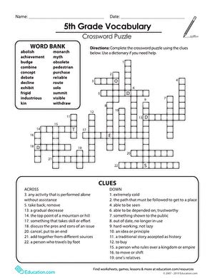 Th Grade Vocabulary Crossword Puzzle Worksheet Education