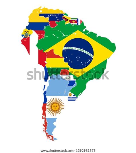 South Ameirca Map By Countries Flag Stock Illustration 1392981575