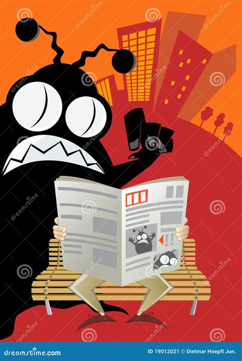 Alien Invades City Newspaper Cartoon Vector | CartoonDealer.com #19012021