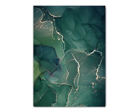 Green and Gold Abstract Art Print, Minimalist Green, White and Gold ...