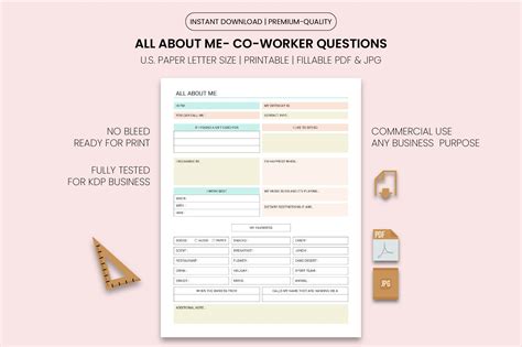 All About Me Co Worker Questions Sheet Graphic By Graphichero