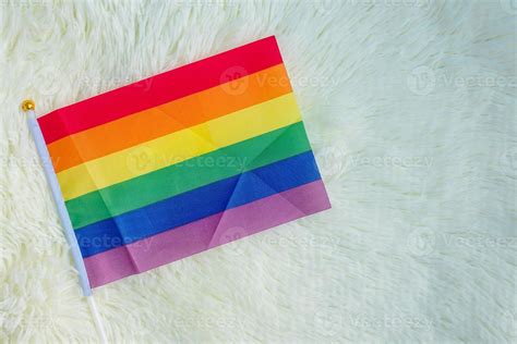 LGBTQ Rainbow Flag On White Background Support Lesbian Gay Bisexual Transgender And Queer