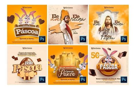 Pack Artes Prontas Para Feliz Dia Da Páscoa Photoshop Psd