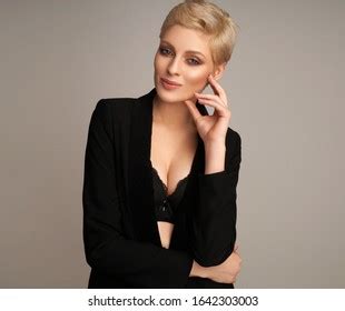 Sexy Blonde Woman Short Hair Smiling Stock Photo Shutterstock