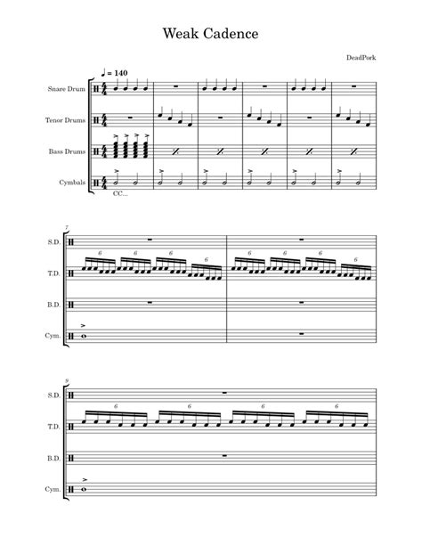 Weak Cadence Sheet Music For Snare Drum Crash Tenor Drum Bass Drum