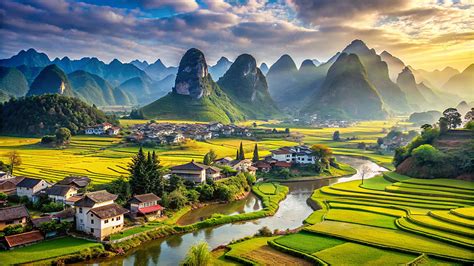 Tranquil Terraced Fields A Scenic Rural Landscape Background, Landscape ...