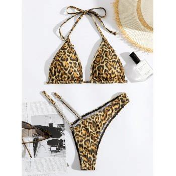 Emmiol Free Shipping Leopard Print Halter Bikini Set Leopard Print S In Bikini Sets Online