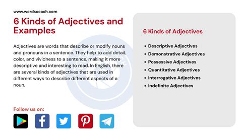 6 Kinds Of Adjectives And Examples In English Word Coach